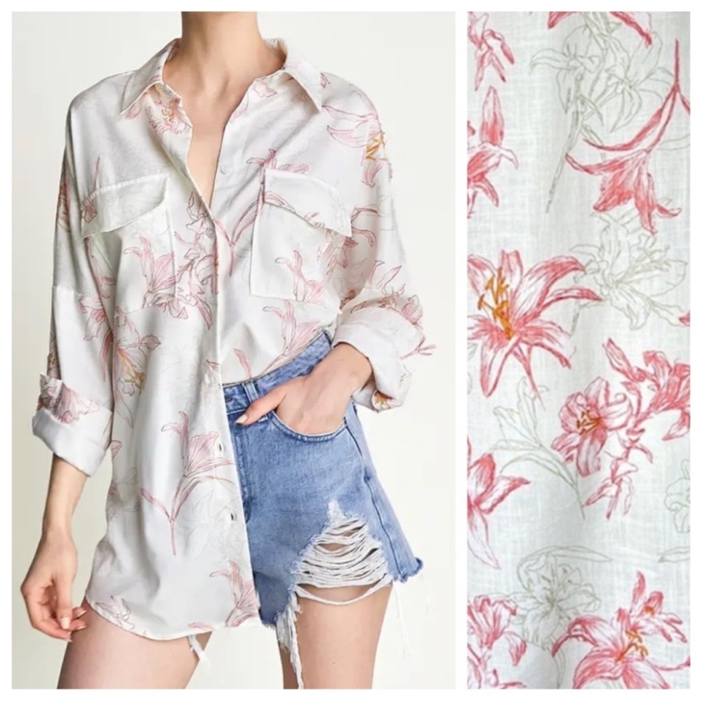 Zara Floral Oversized Tunic Blouse, XS